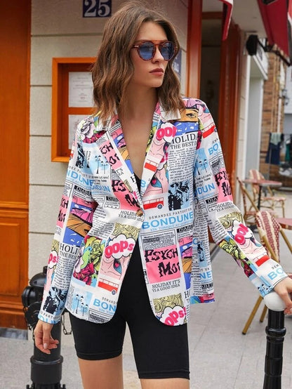 Newspaper No Positioning Printing Ladies Thin Small Suit Jacket Women's Clothing