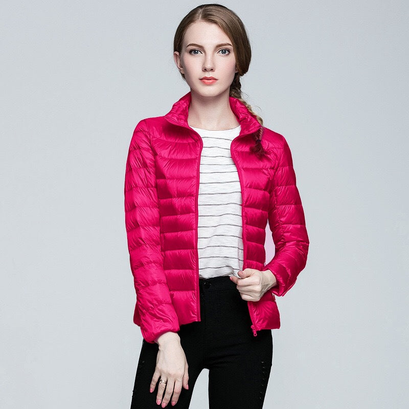 Slim Fit Stand Collar Plus Size White Duck Down Women's Jacket