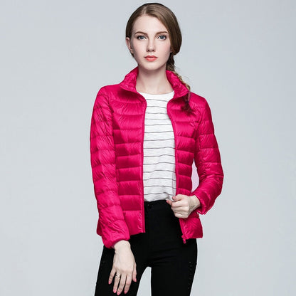Slim Fit Stand Collar Plus Size White Duck Down Women's Jacket