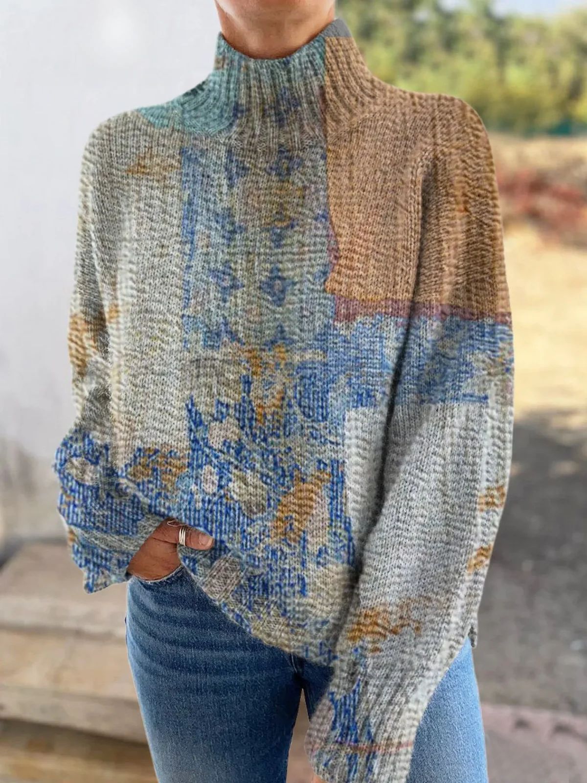 Women's Christmas Printed Turtleneck Sweater