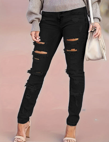 Women's Skinny Pants Cotton Trousers With Holes