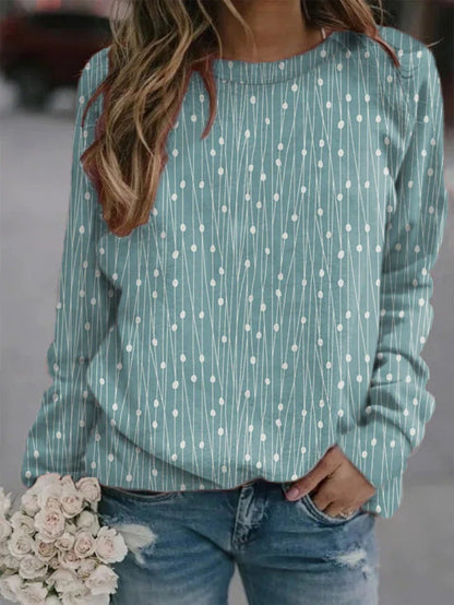 Loose Printed Long Sleeve Round Neck Sweatshirt Women's Top