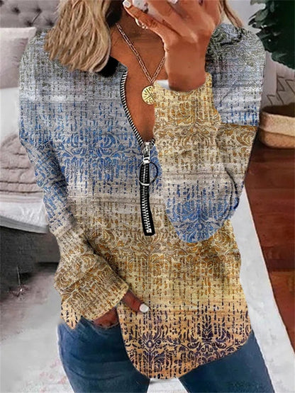 Women's Long-sleeved Round Neck Zipper Sweater