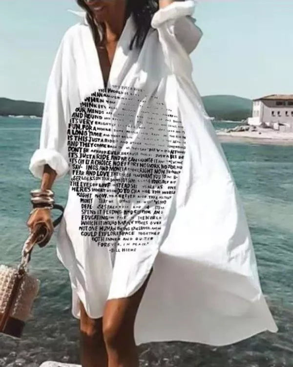 Women's Casual Loose Lapel Midi Shirt Dress