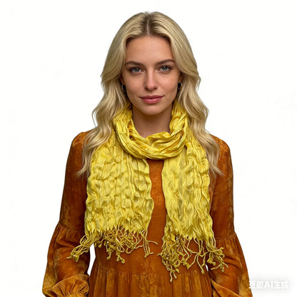 Yellow Dyed Crinkle Scarf - Textured Summer Scarf 67inchx24inch