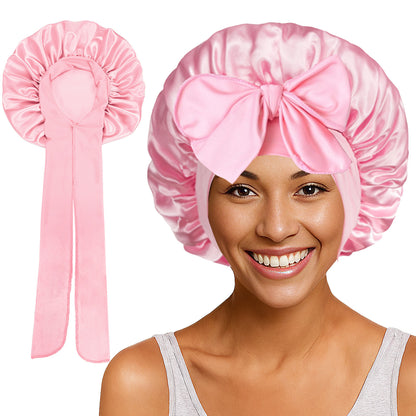 Satin Round Cap Bow Elastic Wide-brimmed Ribbon Nightcap