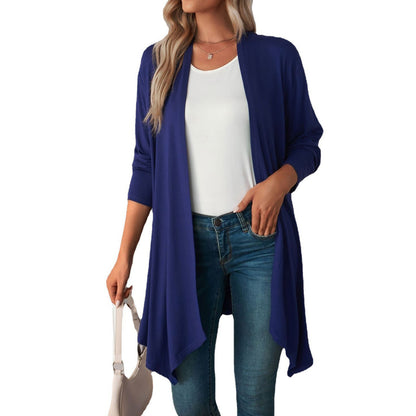 Solid Color Long Sleeve Cardigan Jacket Long Shirt Women