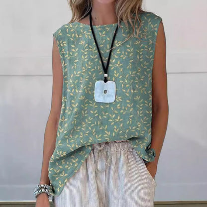 European And American Floral Cotton Linen Vest