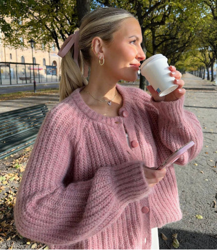 Fashion Round Neck Knitted Cardigan For Women