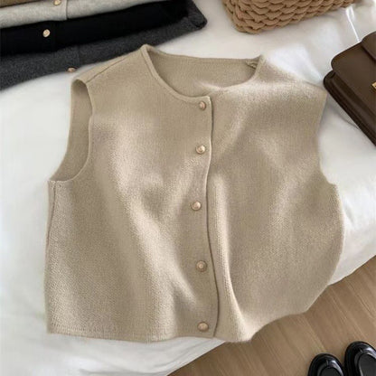 Women's Round Neck Knitted Vest Cardigan