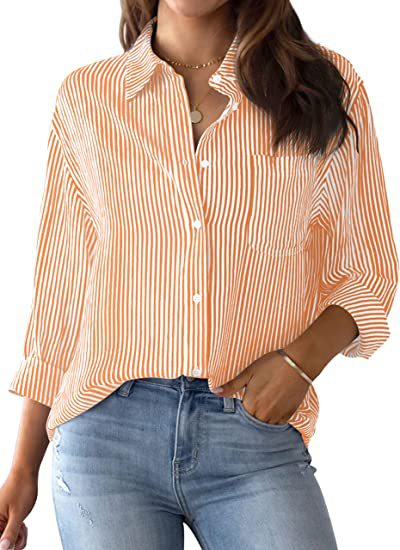 Striped Loose Casual Long Sleeves Shirt For Women