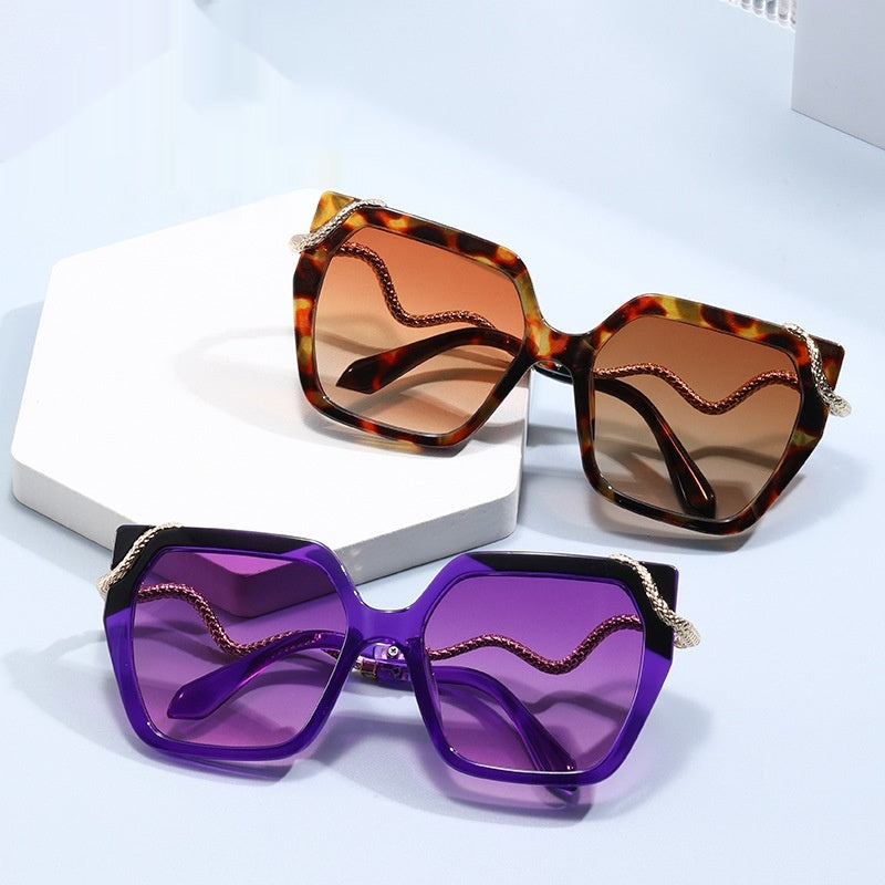 Retro Square Snake Pattern Temple Sunglasses For A Stylish