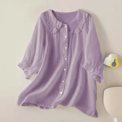 Loose Half Sleeve Shirt Women's Col Claudine Top