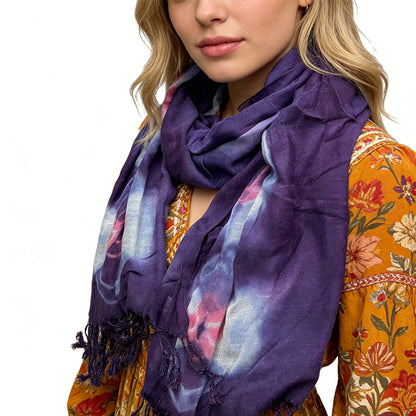 Purple Printed Viscose Scarf - Flowy Boho Scarf 59inchx24inch