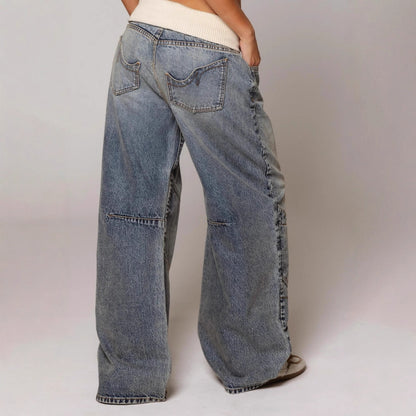American Retro Street Washed Distressed Blue Jeans