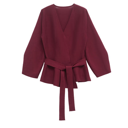 European And American Style Elegant Deep V-neck With Belt Padded Shoulder
