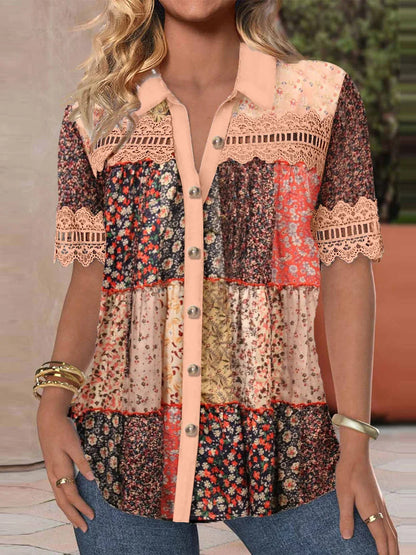 Trade Cross-border Casual Shirt Collar Short Sleeve Regular Open Digital Printing