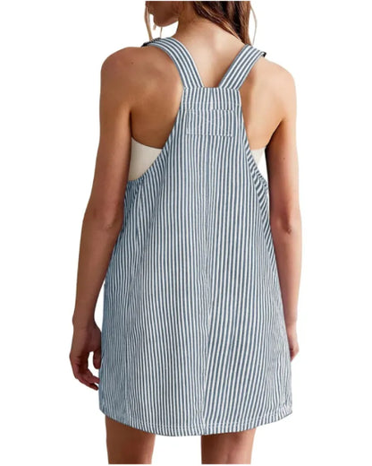 Striped Pocket Strap Adjustable Casual Dress