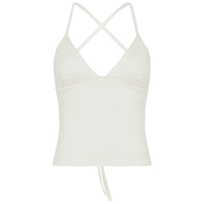 Solid Color And V-neck Hollow Out Strap Short Exercise Skirt Suit