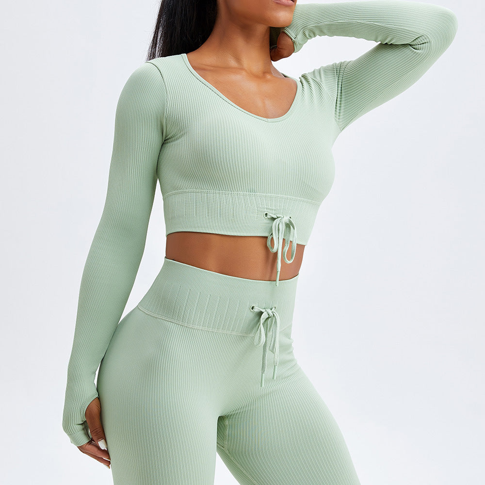 Women's Threaded Lace Tight-fitting Belly Button Sports Top