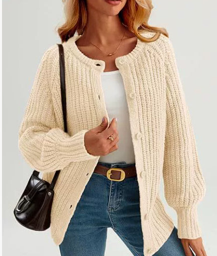 Fashion Round Neck Knitted Cardigan For Women