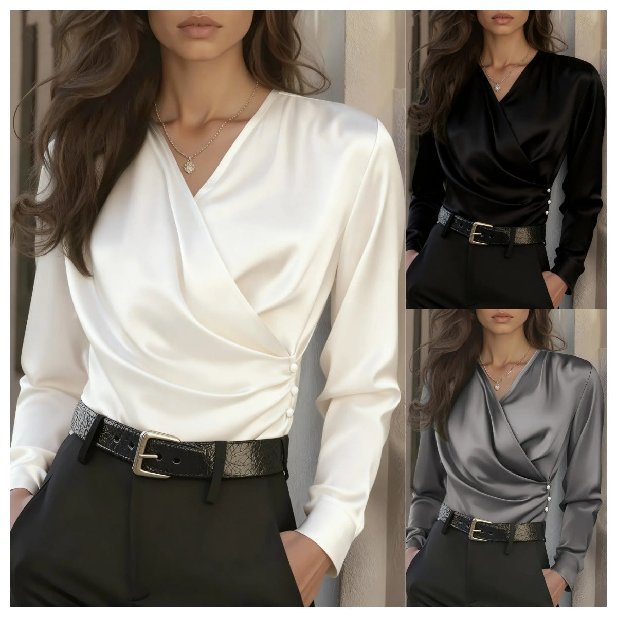 French Light Luxury V-neck Slim Fit Ins Style Versatile Shirt