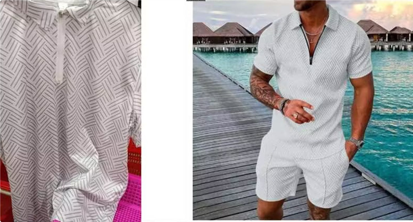 New Men's Summer Short Sleeve Shorts Casual Suit