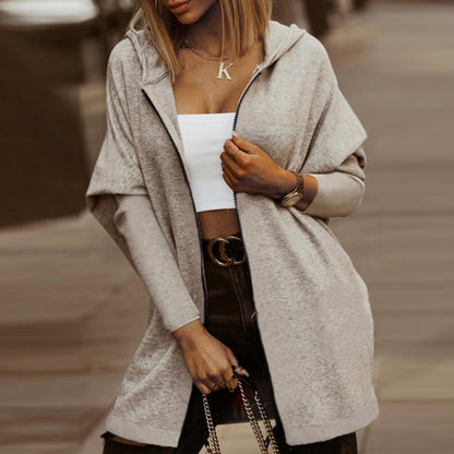 Hooded Temperament Printed Loose Zipper Sweater Coat