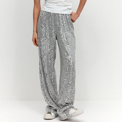 Autumn And Winter Shimmer Sequins Straight Mopping Pants Women
