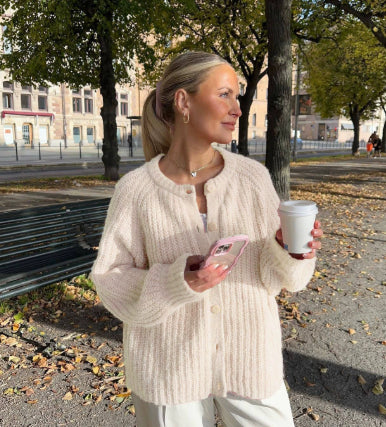 Fashion Round Neck Knitted Cardigan For Women