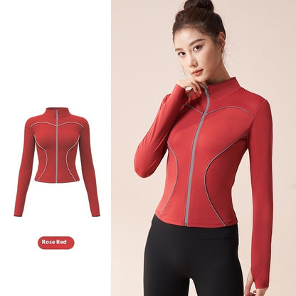 Reflective Motion Outdoor Casual Stand Collar Windproof Yoga Jacket For Women