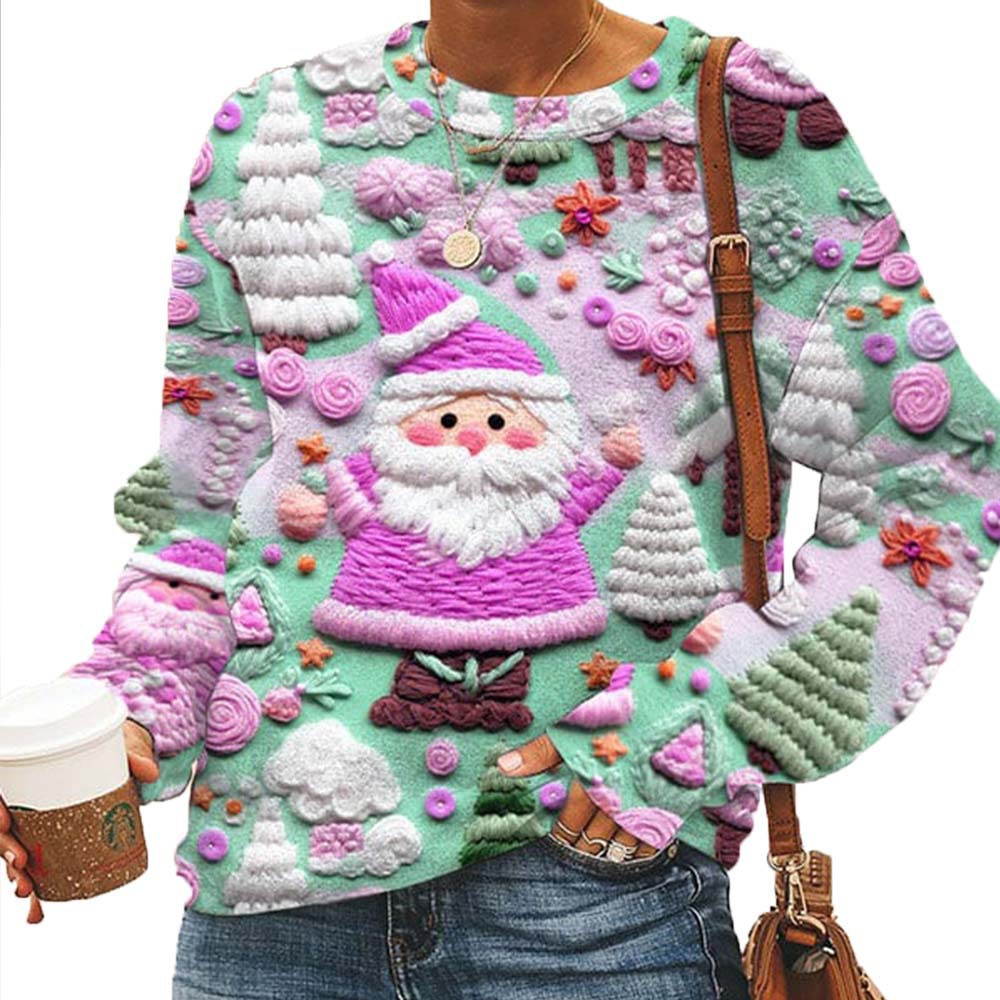 Autumn And Winter 3D Digital Printing Christmas Round Neck Top