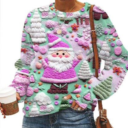 Autumn And Winter 3D Digital Printing Christmas Round Neck Top