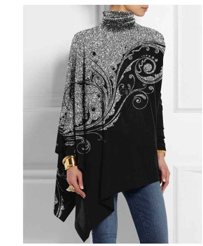 Christmas Abstract 3D Printed Loose Turtleneck Urban Casual Women's T-shirt