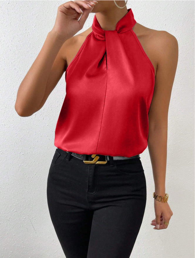 Women's Satin Halter Sleeveless Vest