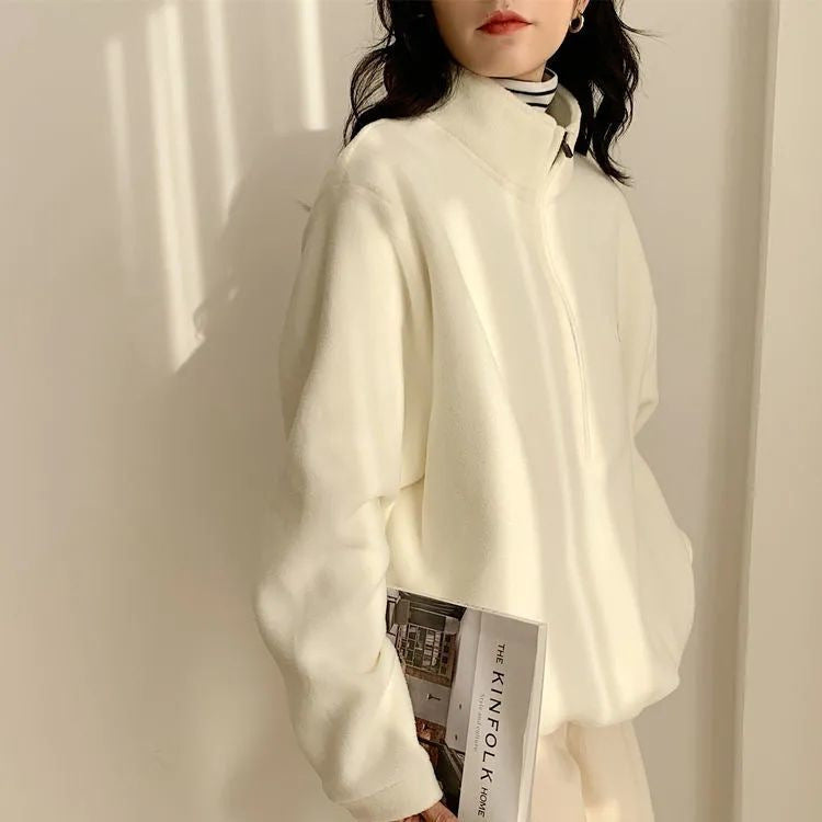 Fashionable Half High Neck Fleece Sweater For Women