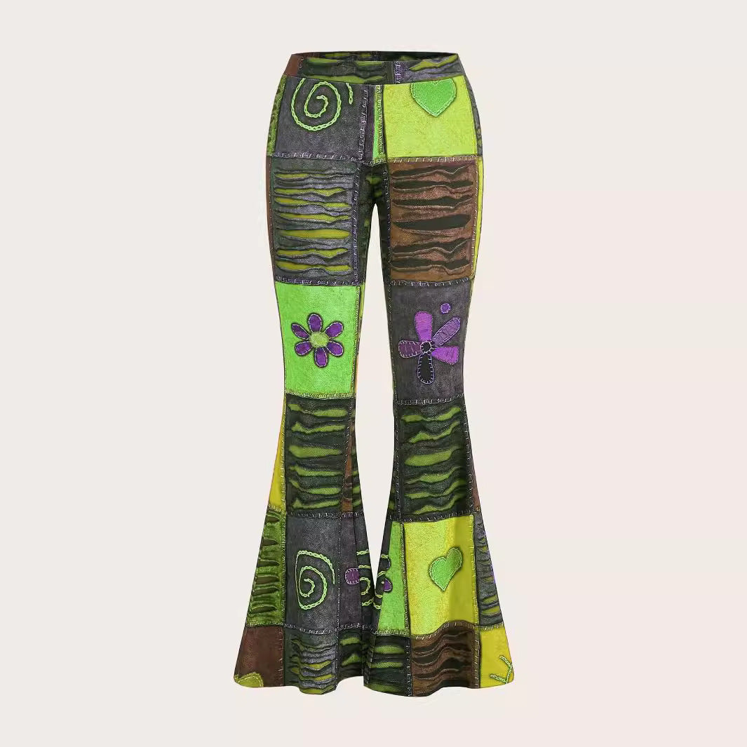 Pattern Abstract Art Style Personality Trend Tight Bootcut Pants
