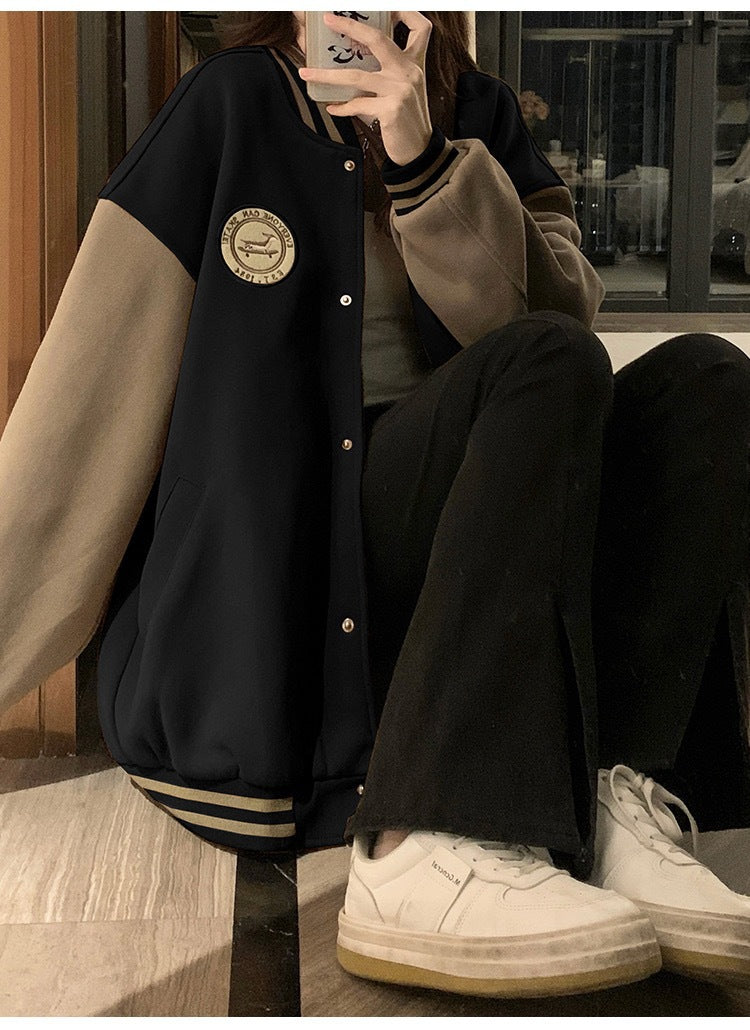 Fashion Baseball Girl Spring And Autumn Clothes Vintage Students' Loose-fitting Coat Jacket
