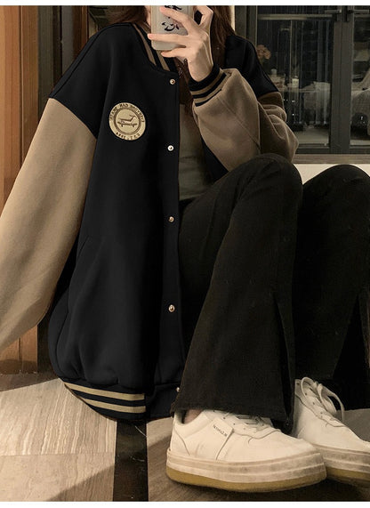 Fashion Baseball Girl Spring And Autumn Clothes Vintage Students' Loose-fitting Coat Jacket
