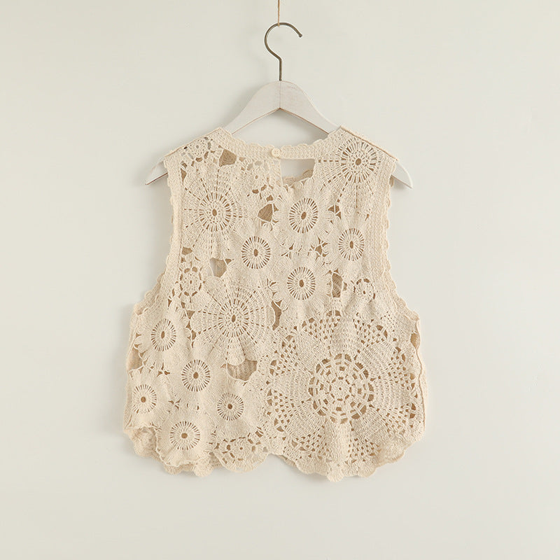 Women's Round Neck Slim Fit Pullover Sleeveless Lace Shirt