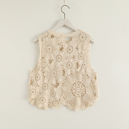 Women's Round Neck Slim Fit Pullover Sleeveless Lace Shirt