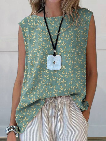 European And American Floral Cotton Linen Vest