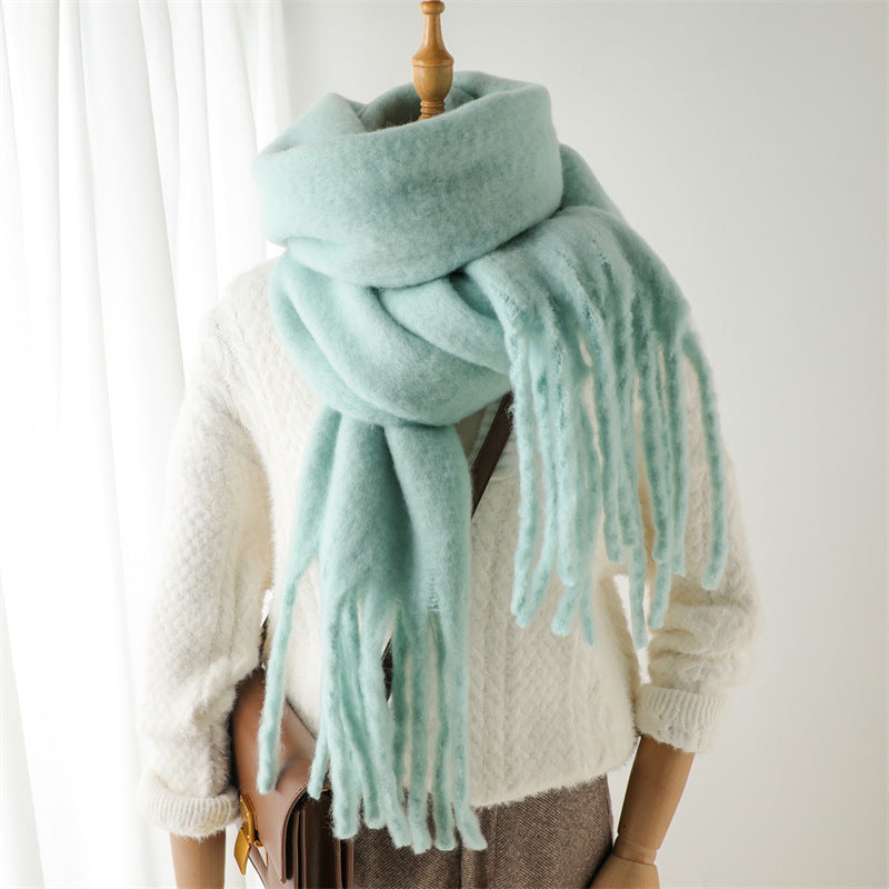 Mohair Pure Color All-matching Winter Warm Lengthened Fringe Bib Towel