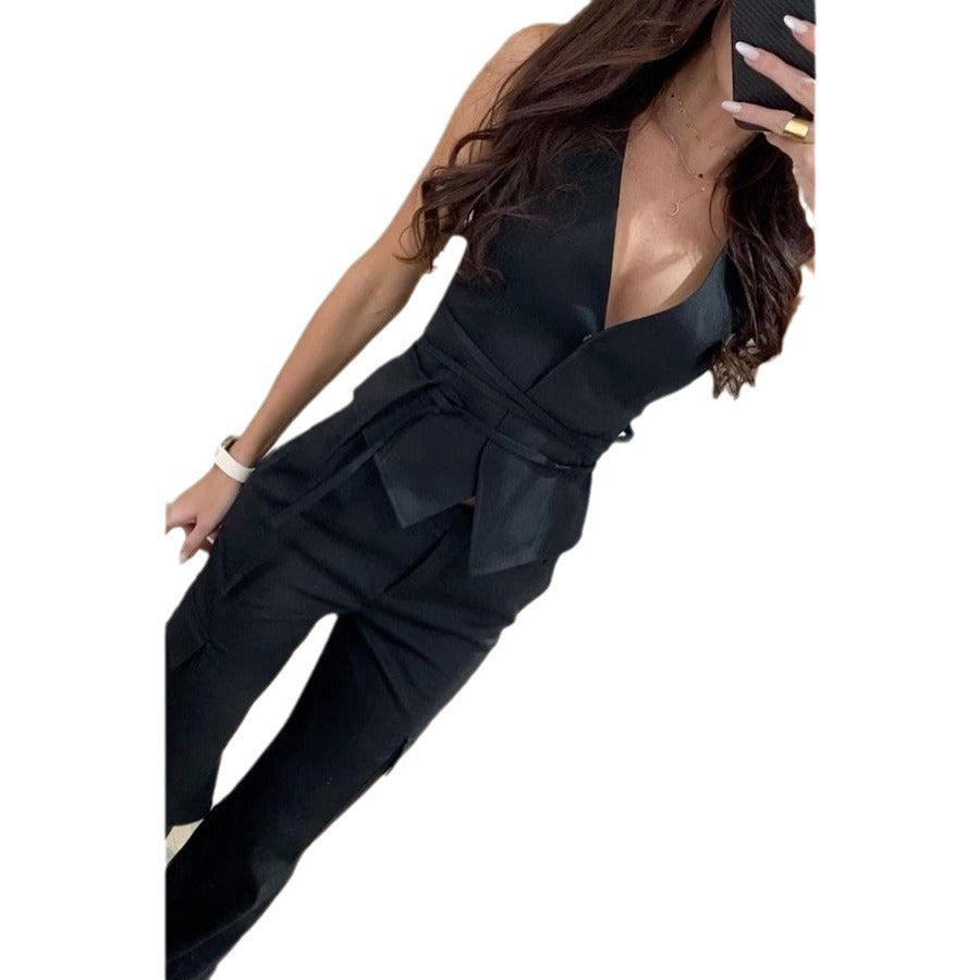 Lace Up Casual Women's Tops INS Vacation Loose Vest