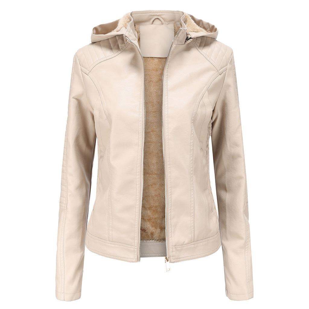 Hooded Autumn And Winter Short Jacket With Fleece