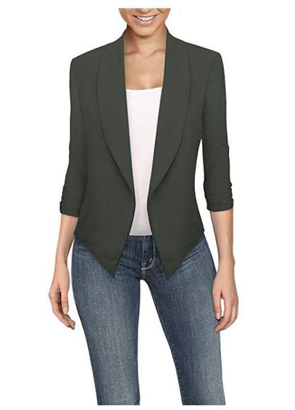 Long Sleeve Solid Color Cardigan Irregular Hem Small Suit Women