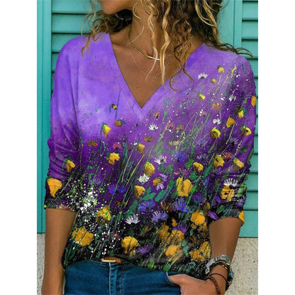 Women's Digital Print Casual Long Sleeve T-shirt