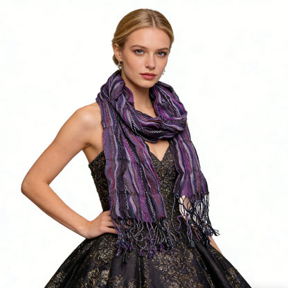 Purple Jacquard Crinkle Scarf - Regal Textured Scarf 70inchx29inch