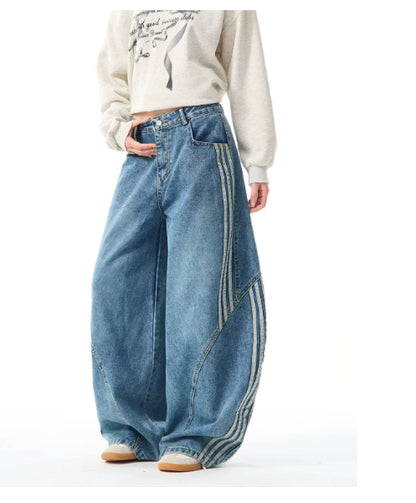 Retro Large Pocket Machete Jeans For Women