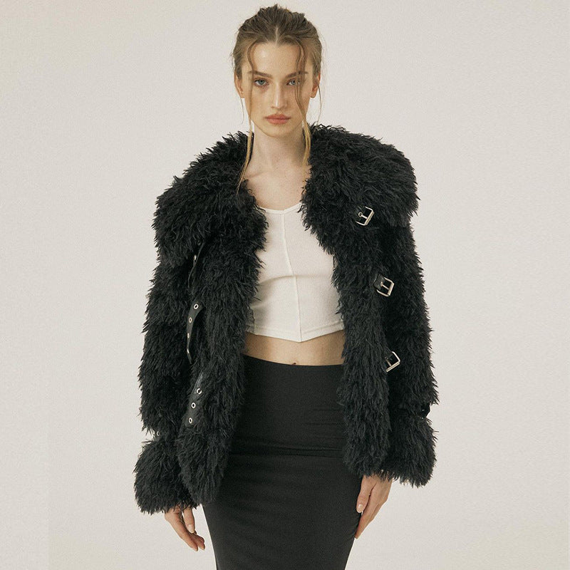 Fluffy Woolen Leather Ring Top Hot Girl Loose